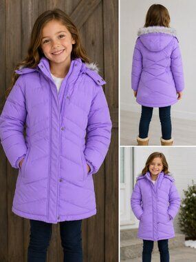 Wantdo Girls Purple Puffer Winter Coat Size 6/7 Hooded Long Parka